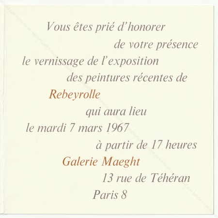 Paul REBEYROLLE - Peintures rcentes. Paris, Galerie Maeght, 1967.