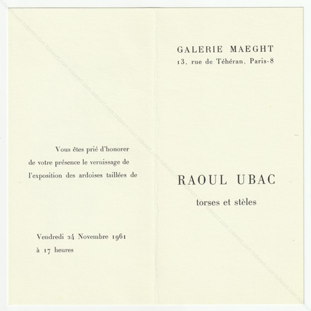Raoul UBAC - Torses et stèles. Paris, Galerie Maeght, 1961.