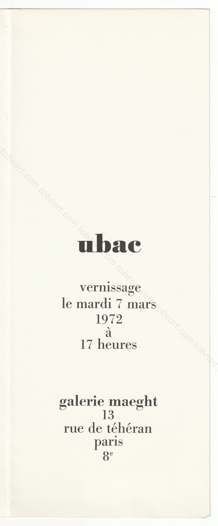 Raoul UBAC. Paris, Galerie Maeght, 1972.