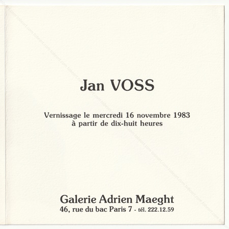Jan VOSS. Paris, Galerie Adrien Maeght, 1983.