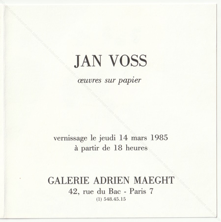 Jan VOSS - Oeuvres sur papier. Paris, Galerie Adrien Maeght, 1985.