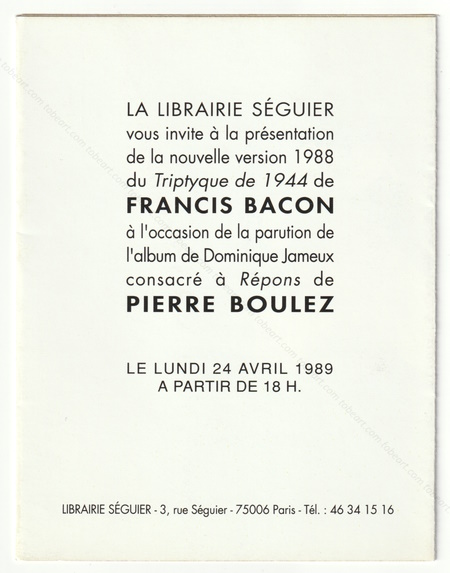 Francis BACON - Triptyque de 1944. Paris, Librairie Séguier, 1989.