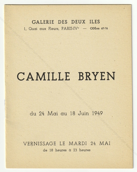 Camille BRYEN. Paris, Galerie des Deux-Iles, 1949.