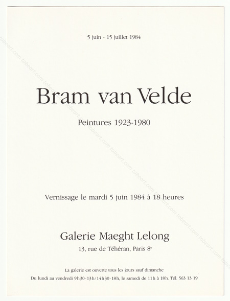 Bram van VELDE - Peintures 1923-1980. Paris, Galerie Maeght Lelong, 1984.