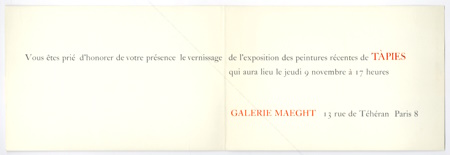 Antoni TPIES - Peintures rcentes. Paris, Galerie Maeght, 1967.
