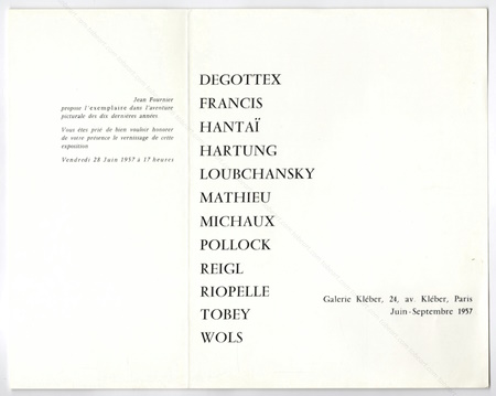 L'exemplaire dans l'aventure picturale des dix dernires annes. Paris, Galerie Klber, 1957.