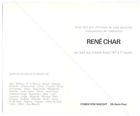 Ren CHAR - VIEIRA da SILVA. Saint-Paul, Fondation Maeght, 1971