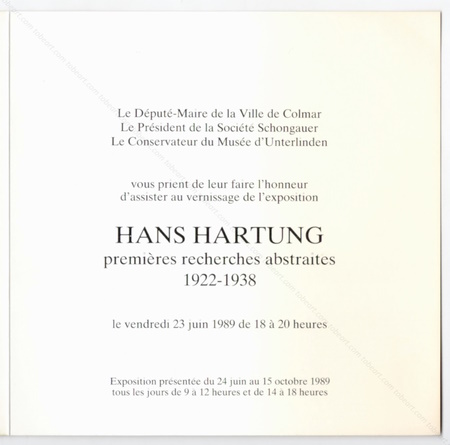 Hans HARTUNG - Premières recherches abstraites 1922-1938. Colmar, Musée d'Unterlinden, 1989.