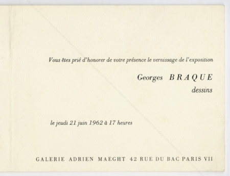 Georges BRAQUE - Dessins. Paris, Galerie Maeght, 1962.