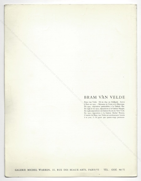 Bram van VELDE | Galerie Michel Warren, 1957