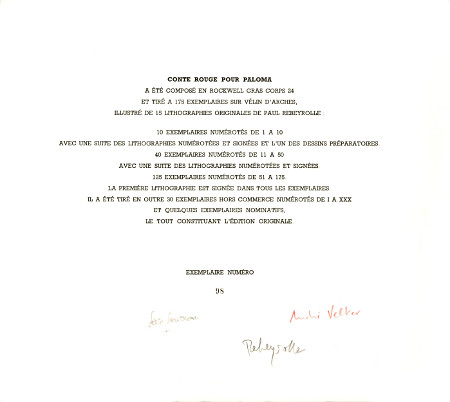 Paul REBEYROLLE - Serge Sautreau et André Velter. Conte rouge pour paloma. Paris, Editions Maeght, 1975.