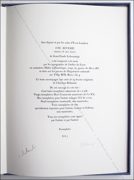Christian BOLTANSKI - Les mots &agrave; secrets. Paris, Yvon Lambert Editeur, 1993.
