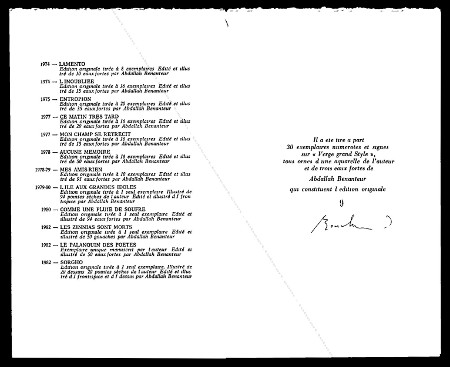 Abdallah BENANTEUR - Petits textes remis à plus tard. Paris, éditions Saint-Germain-des-Prés, 1984.