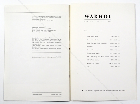 Andy WARHOL. Paris, Galerie Ileana Sonnabend, 1964.