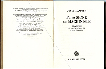 Jorge CAMACHO - Faire signe au machiniste. Paris, Le Soleil Noir, 1977.